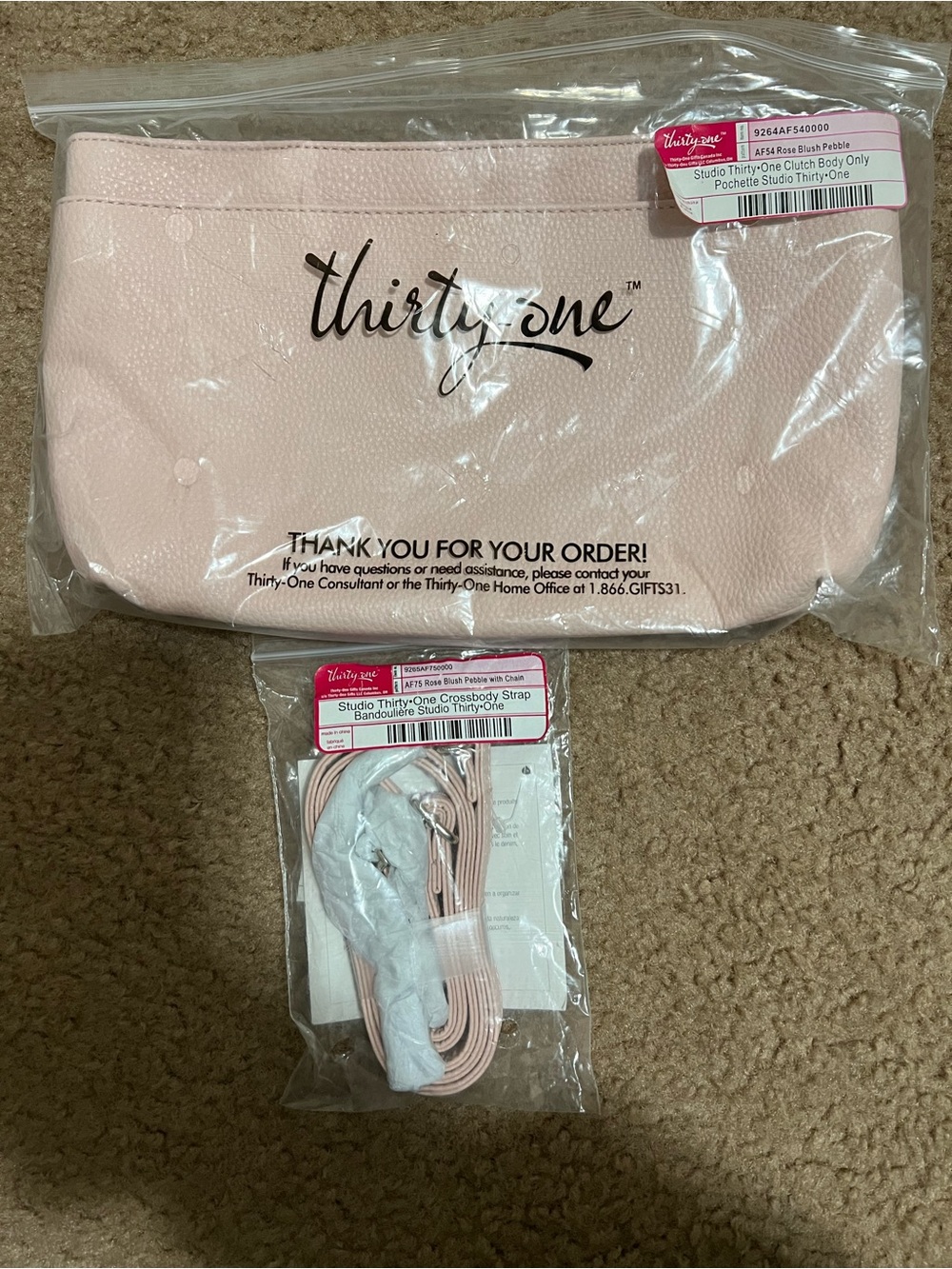 thirty-one Blush Pink Pebbled Clutch with Crossbody Strap, NWT